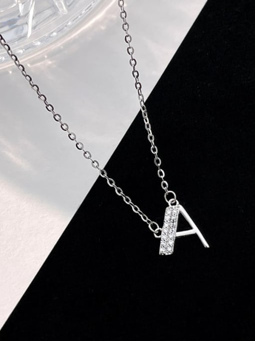 NS1000 [Silver Plated Platinum A] 925 Sterling Silver Cubic Zirconia Letter Minimalist Necklace
